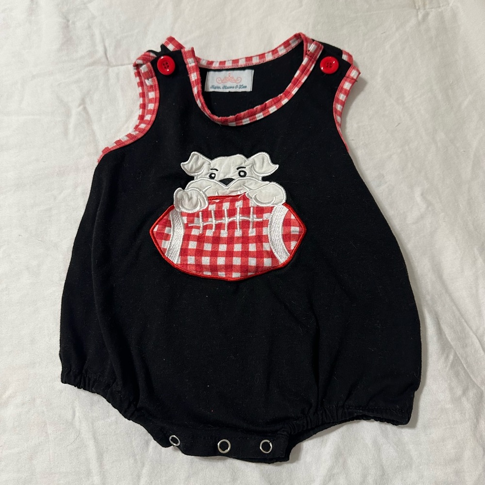 Charming Georgia Bulldog Black and Red Checkered Baby Romper